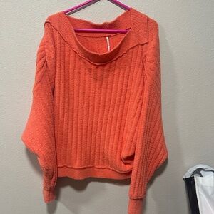 Free People Vibrant Orange Off-the-Shoulder Sweater